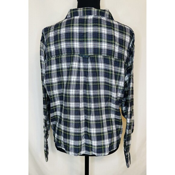 AMERICAN EAGLE Flannel Patch Elbows Semi Crop Plaid Button Up Women's MEDIUM NWT - Picture 3 of 11
